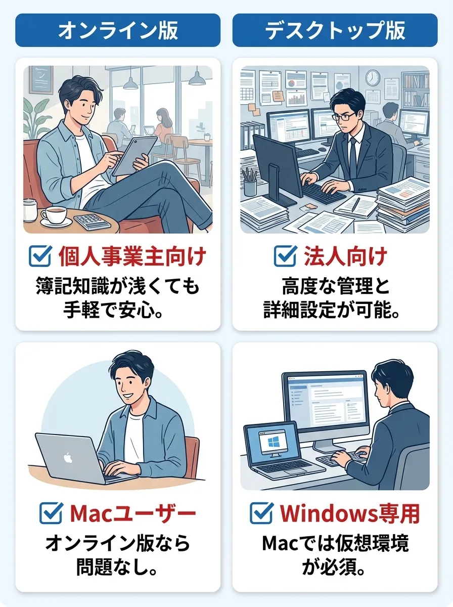 弥生会計のクラウド版とデスクトップ版の違いと選び方