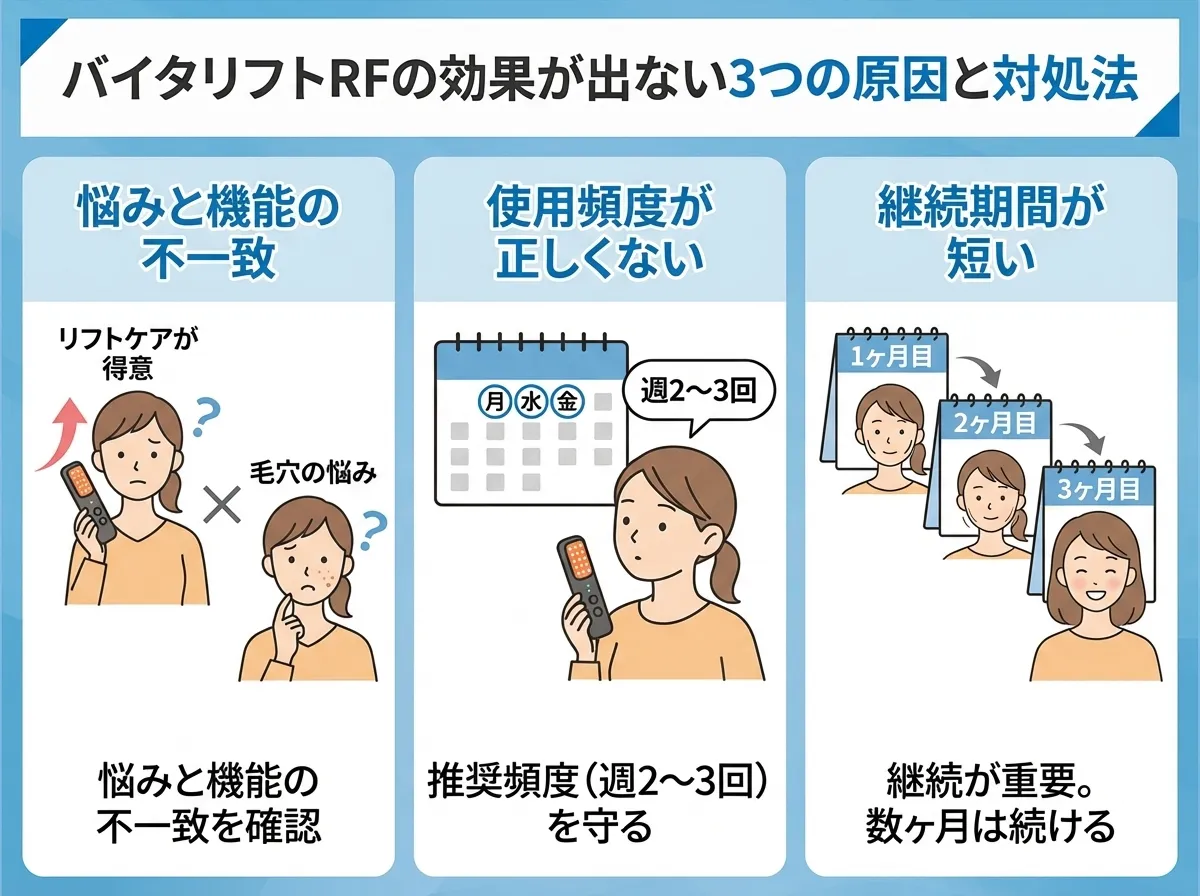 バイタリフトRFの効果が出ない3つの原因と対処法
