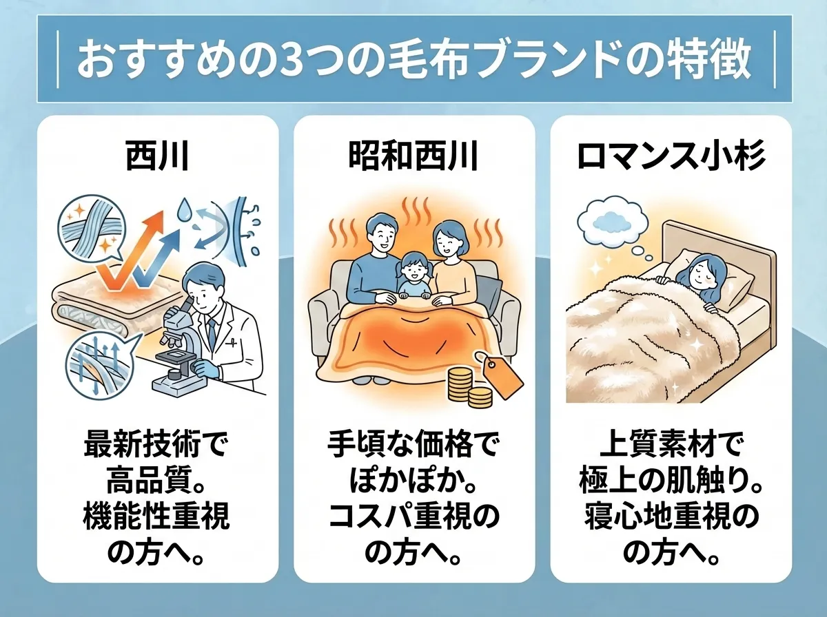 おすすめの3つの毛布ブランドの特徴