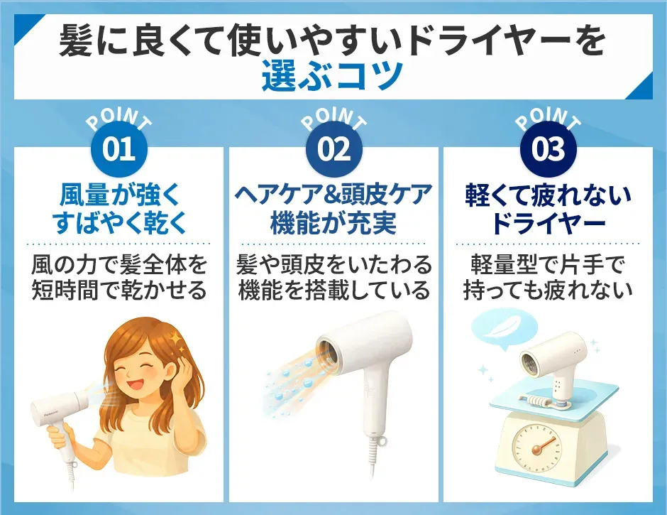 髪に良くて使いやすいドライヤーを選ぶコツ