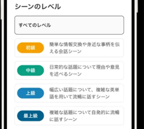 初級から最上級までレベル分けされ、自分に合う会話レベルのレッスンが可能