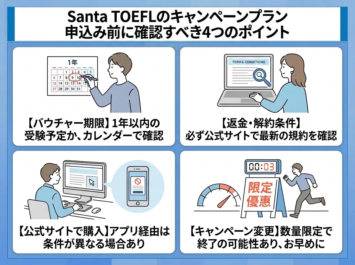 Santa TOEFLキャンペーンプランを申込む前に確認すべき4つのポイント