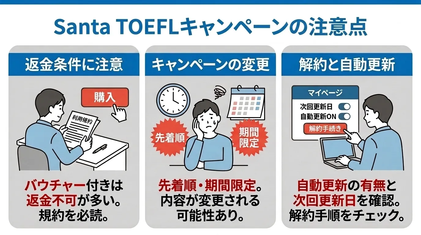 Santa TOEFLキャンペーンを利用する前の注意点