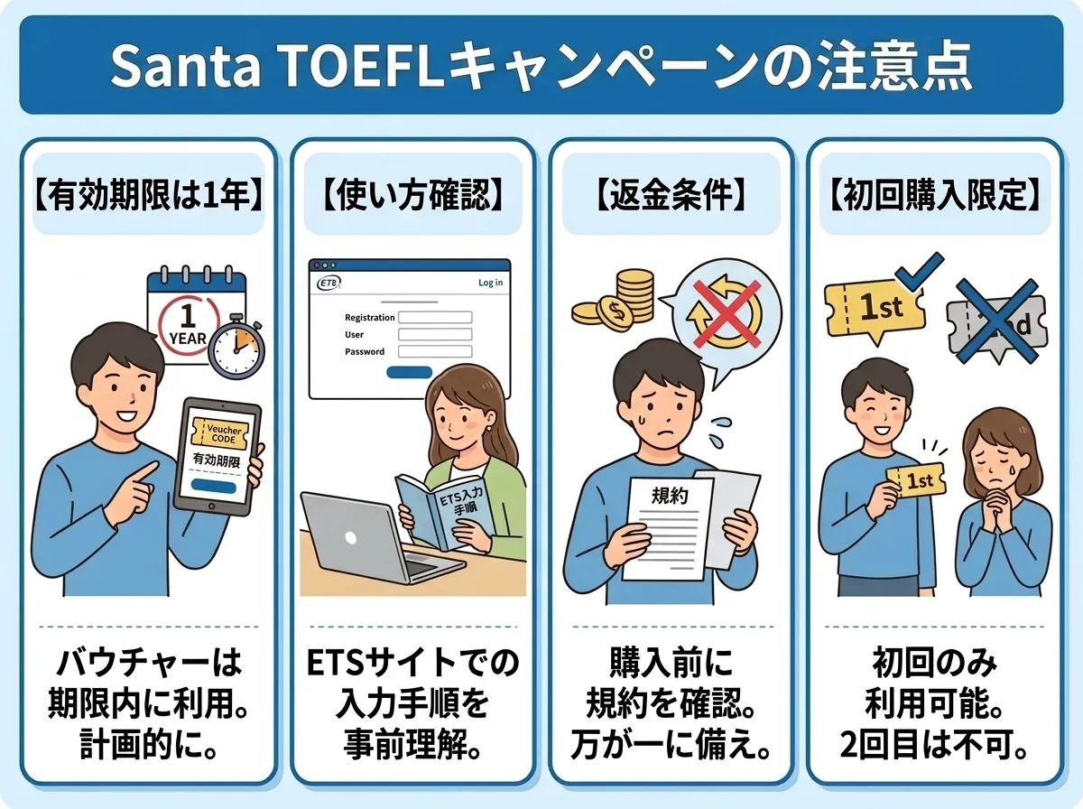 Santa TOEFLキャンペーンを利用する前の注意点