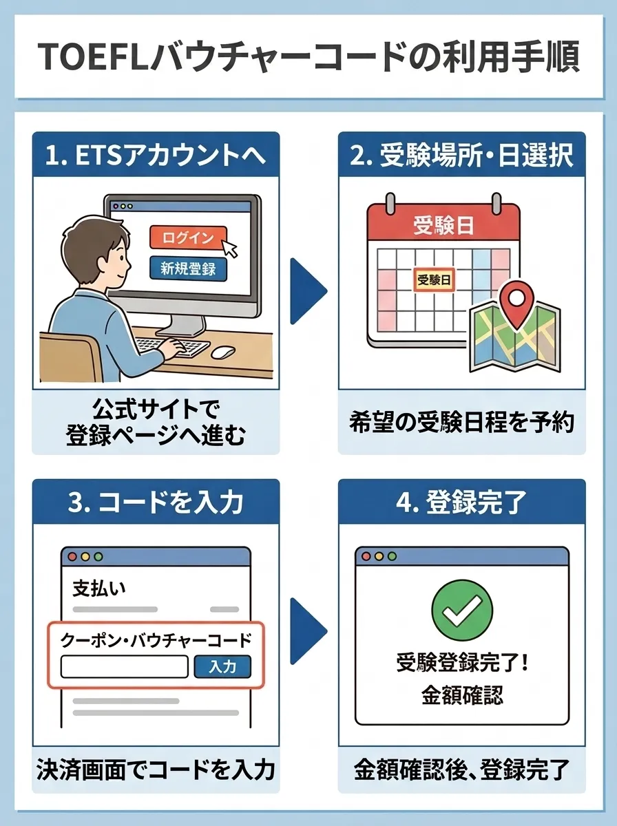 TOEFLバウチャーコードの使い方を手順で解説