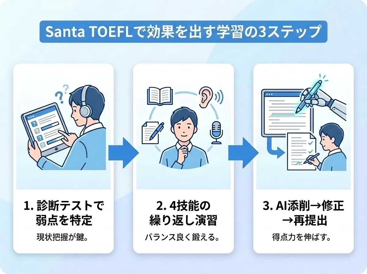 Santa TOEFLの使い方と効果を出す学習ステップ