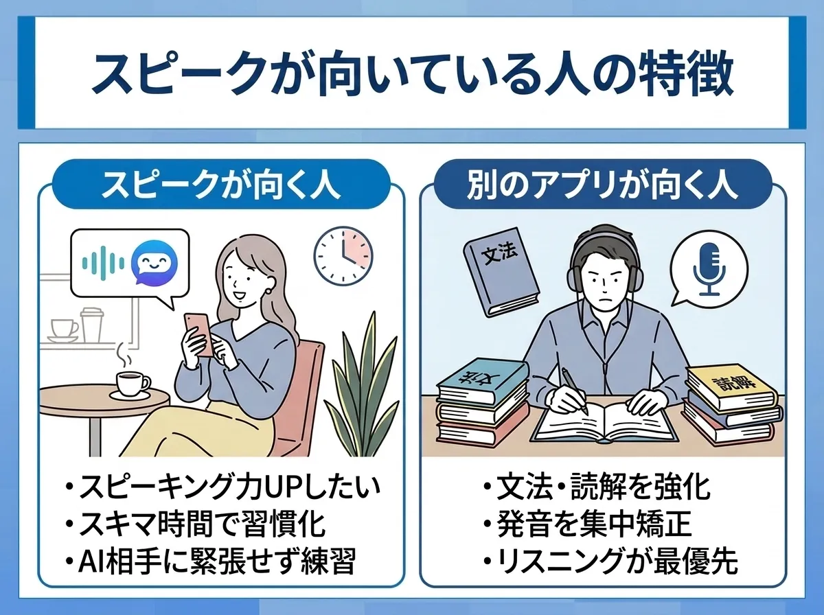 スピークが向いている人と他のアプリの方が向いている人の特徴