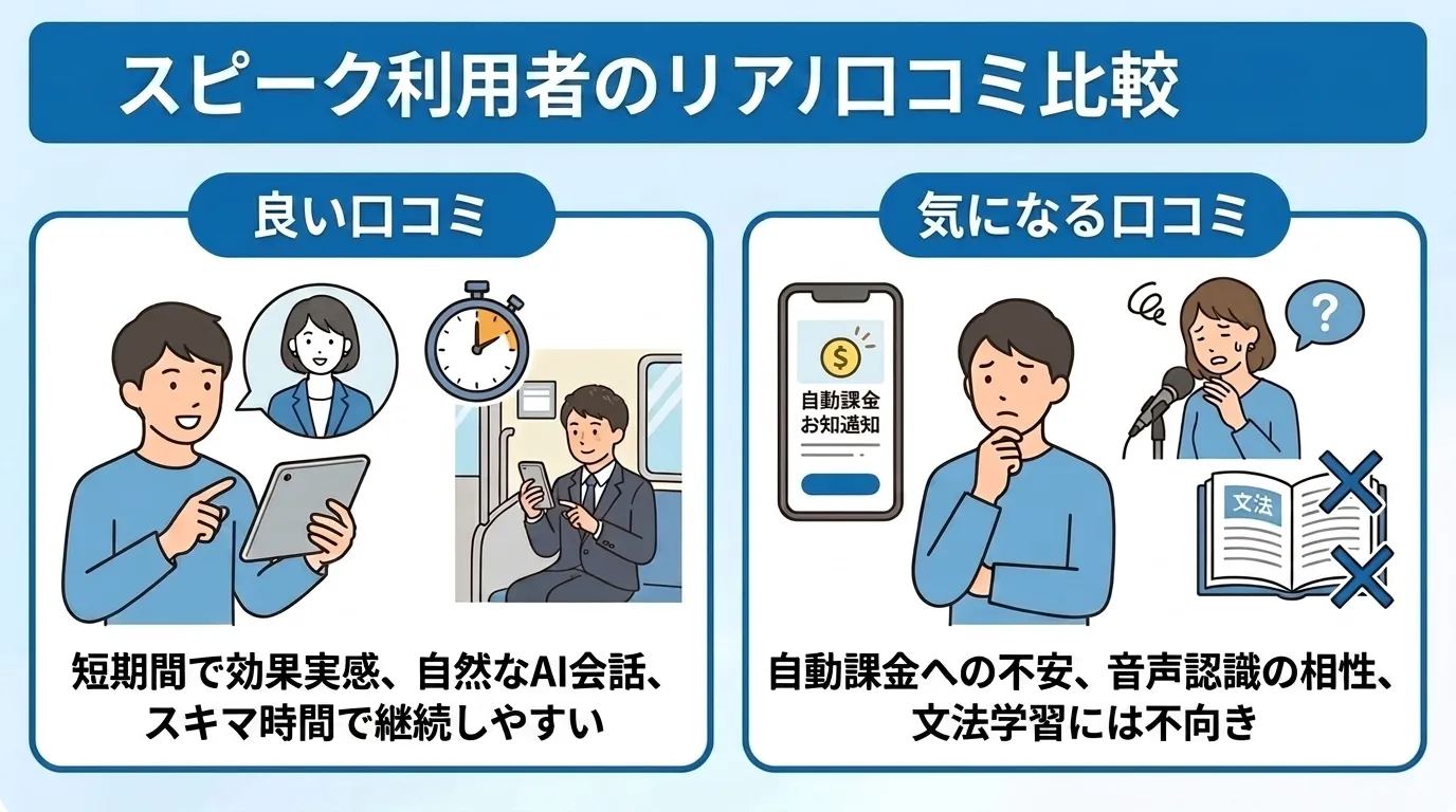 スピーク利用者の良い口コミと気になる口コミ
