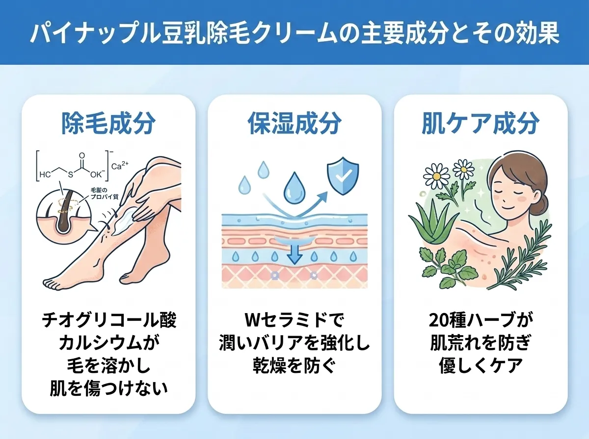 パイナップル豆乳除毛クリームの主要成分と効果