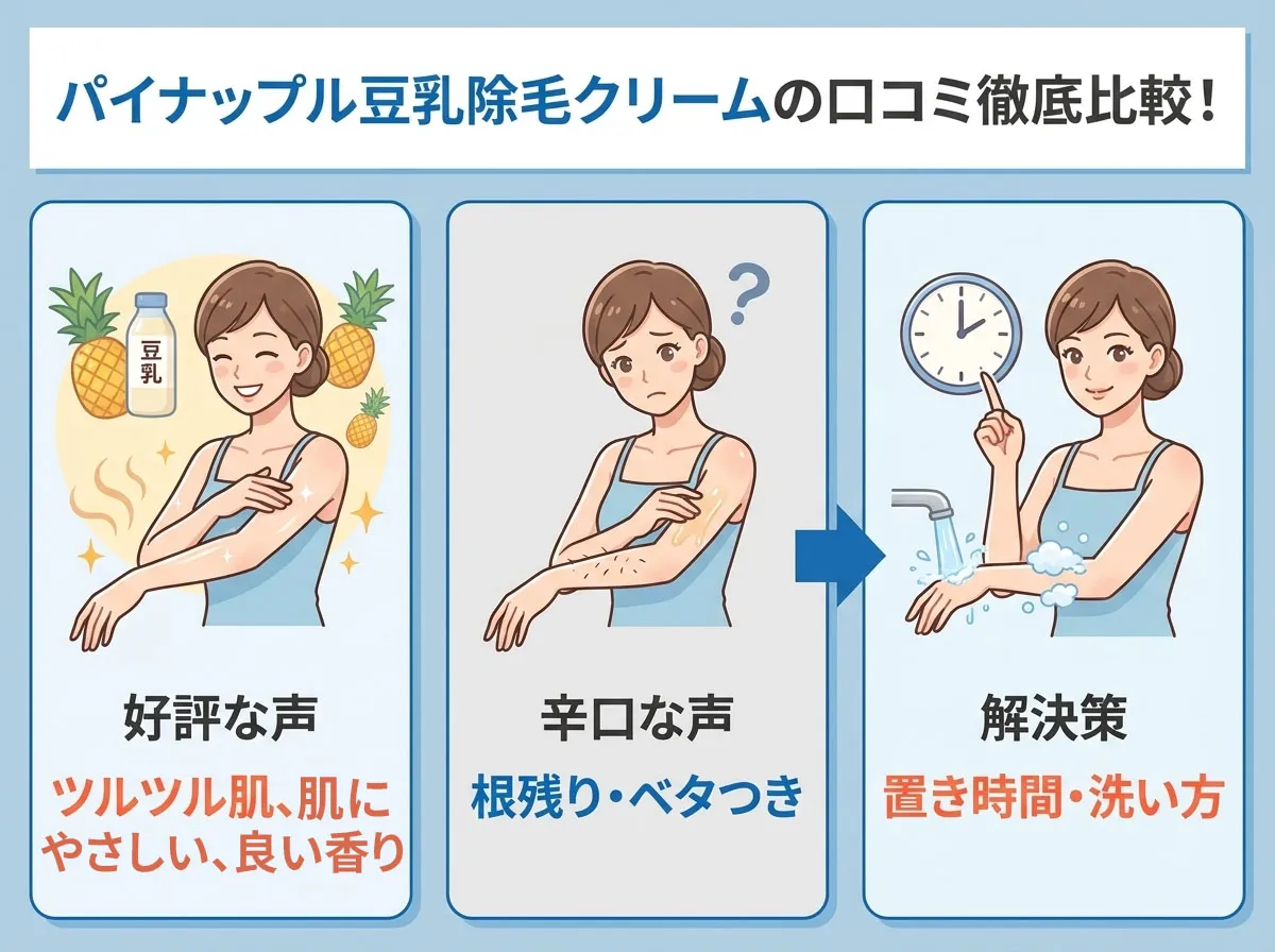 パイナップル豆乳除毛クリームの良い口コミと悪い口コミの解決策を紹介