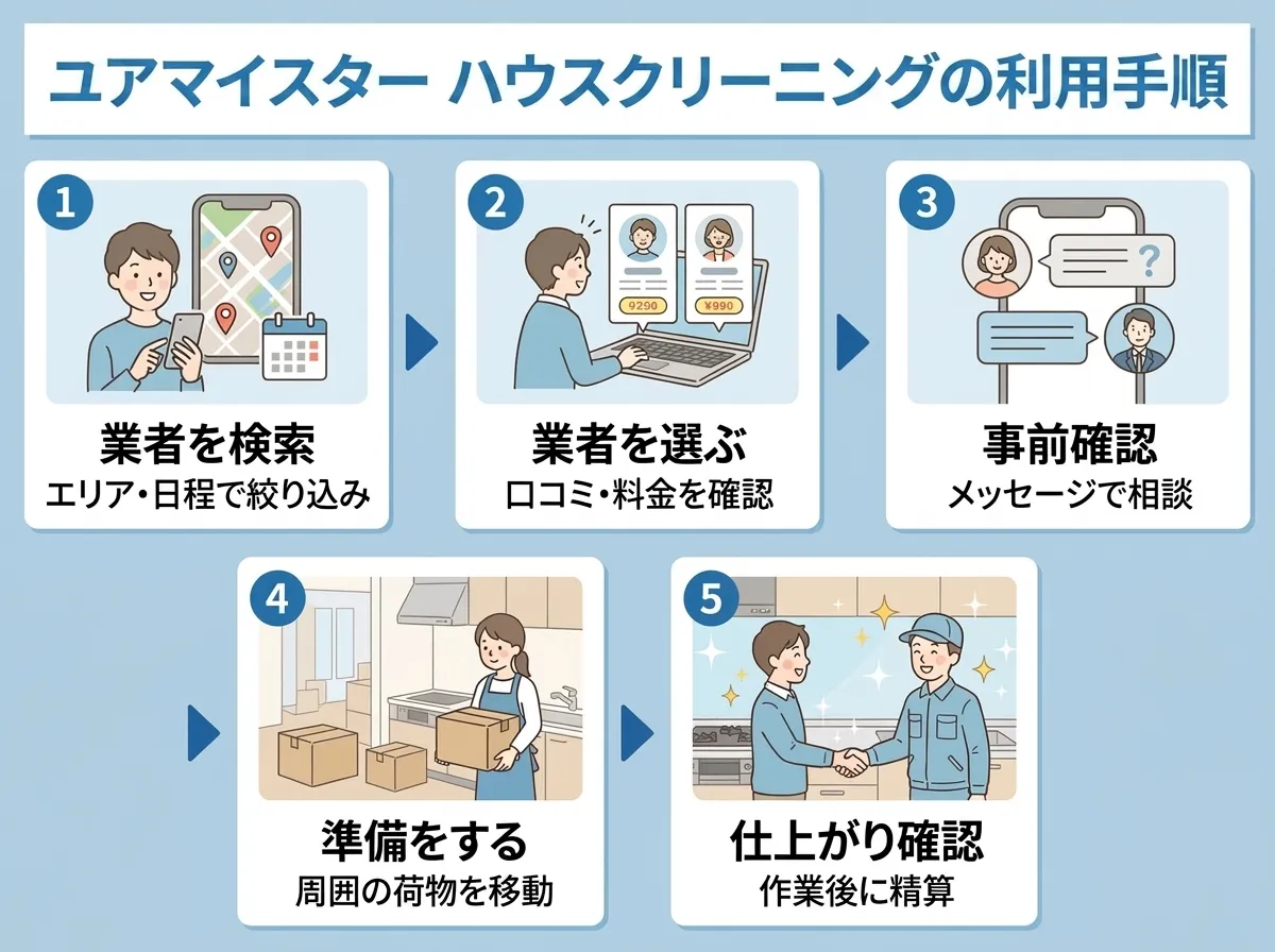 ユアマイスターのハウスクリーニングの利用手順