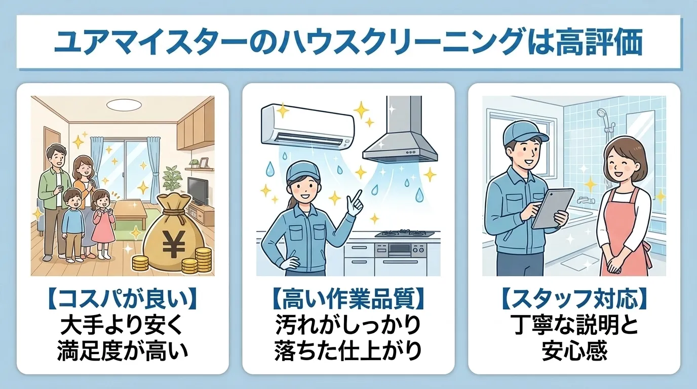 ユアマイスターのハウスクリーニングの口コミは好評