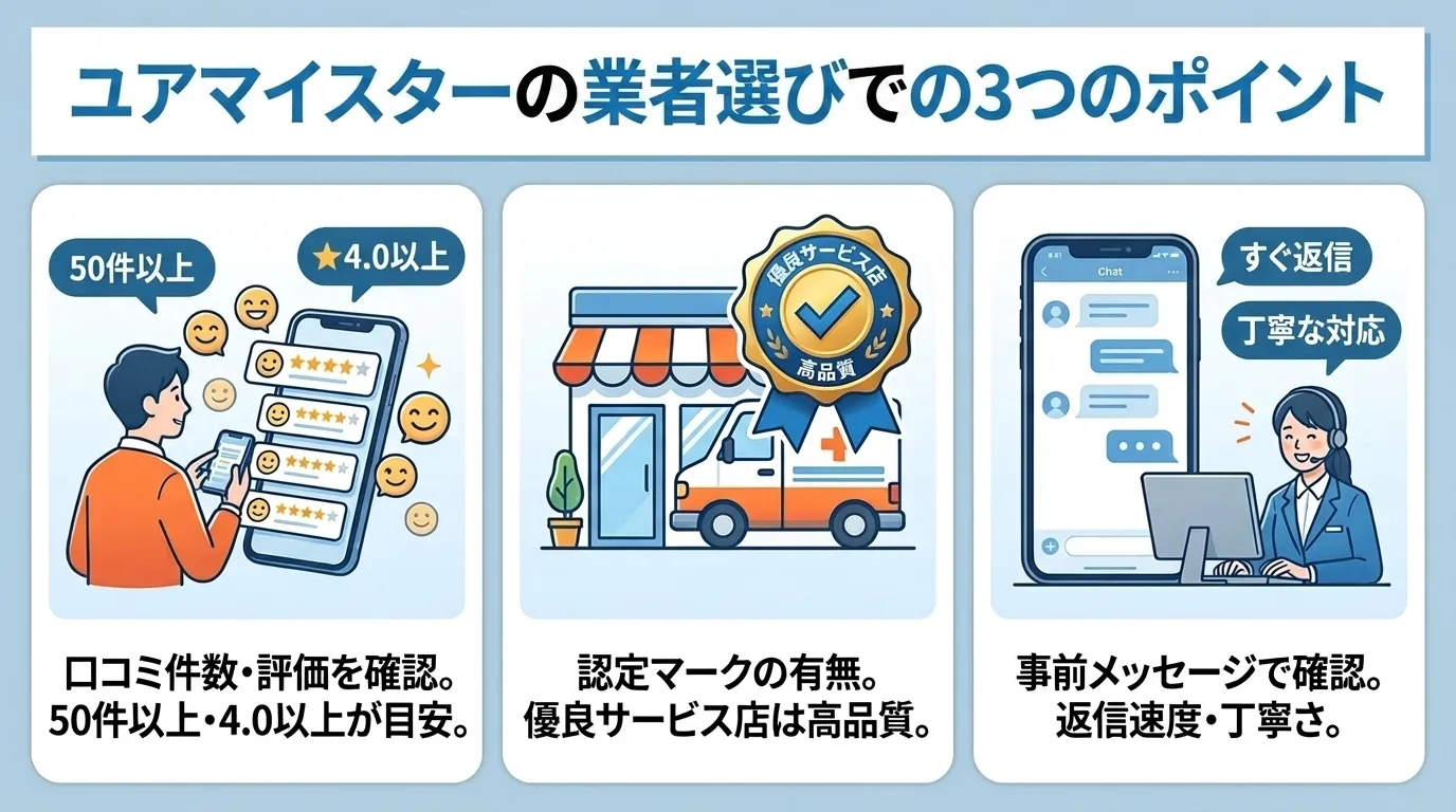 ユアマイスターの業者選びでの3つのポイント