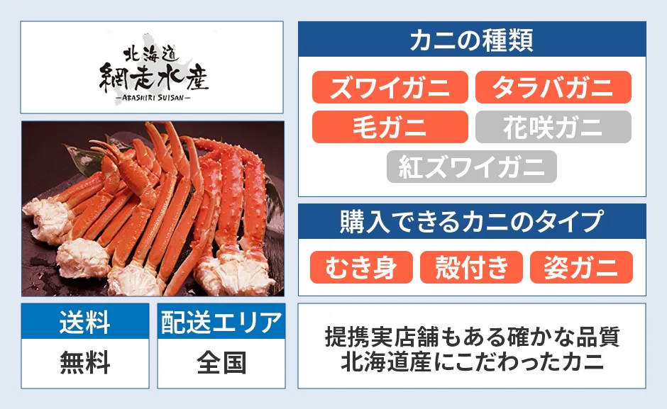 北海道網走水産の種類、タイプ、送料無料、全国配送