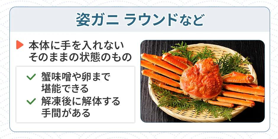 姿ガニ、ラウンドなど