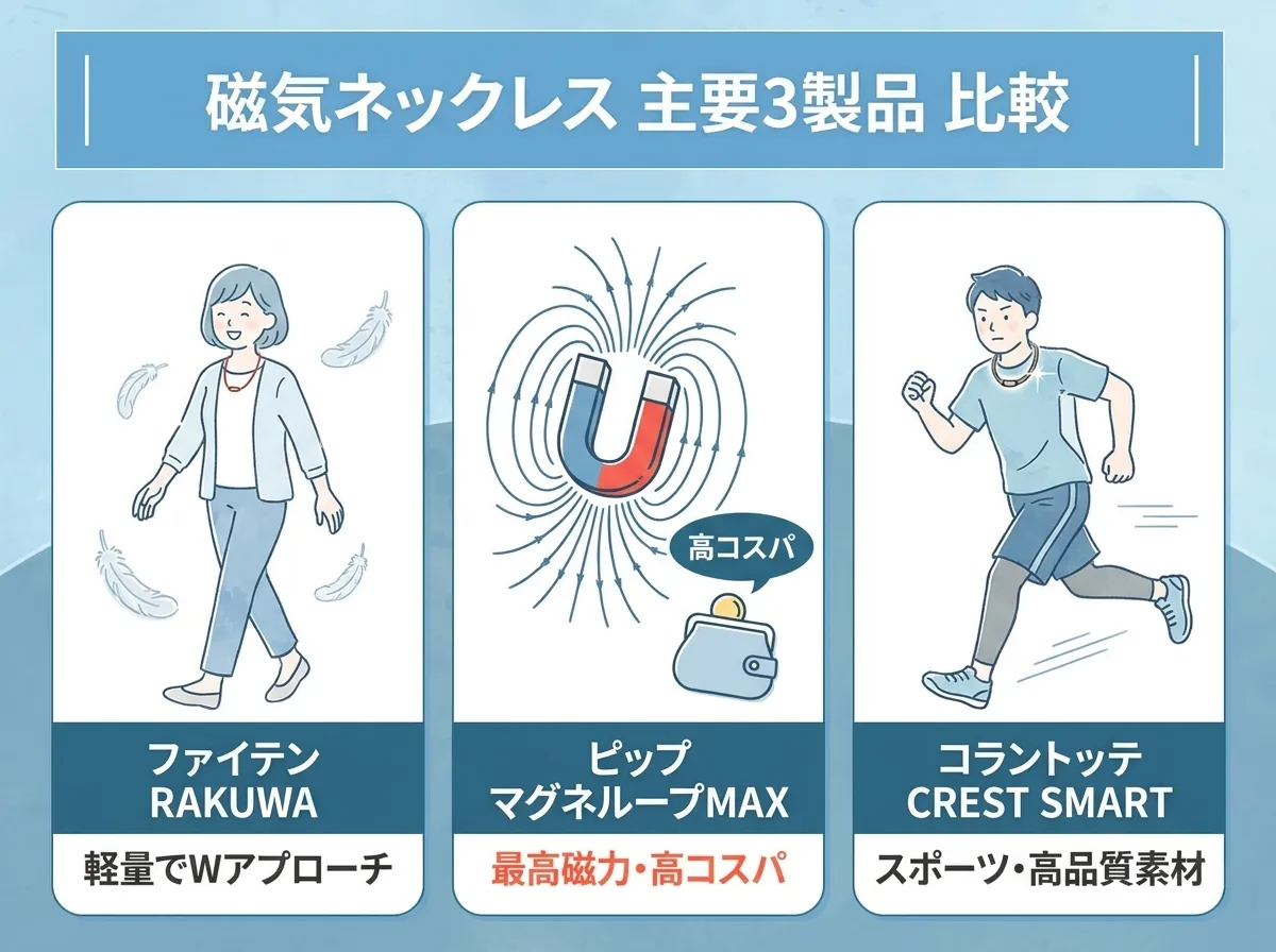 磁気ネックレスのおすすめ3製品比較