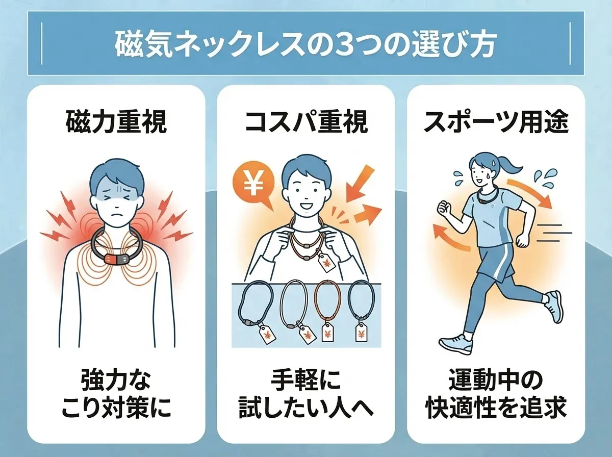 磁気ネックレスの3つの目的別おすすめの選び方