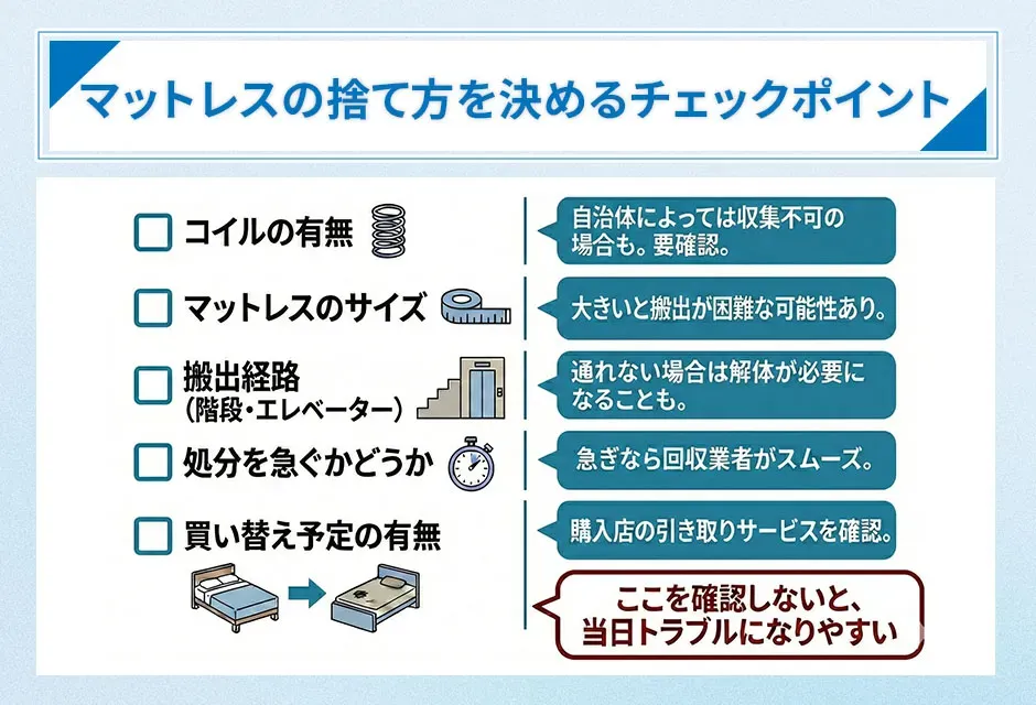 マットレスの捨て方を決めるチェックポイント