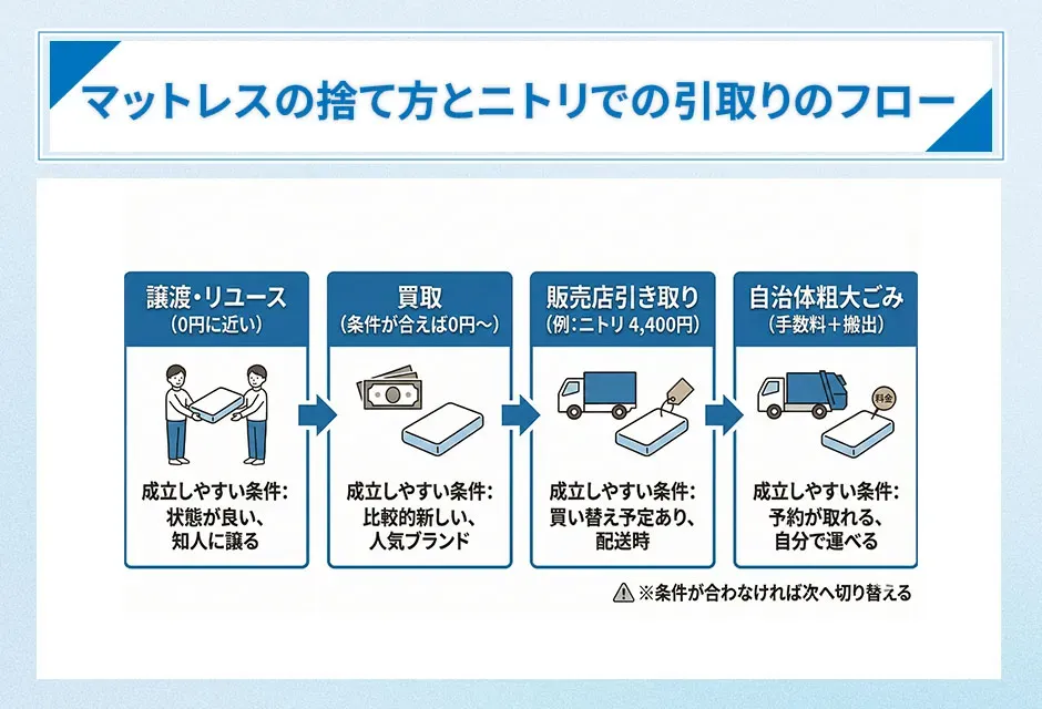 マットレスの捨て方とニトリでの引取りのフロー