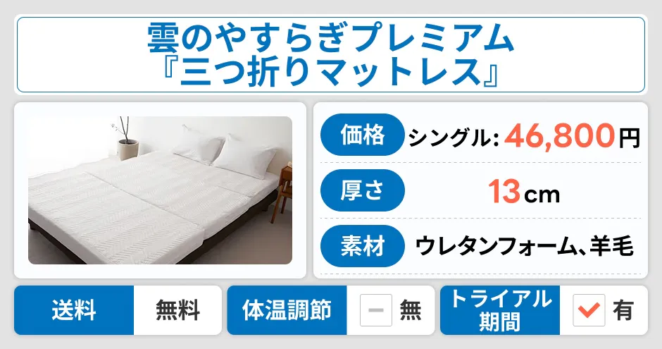 雲のやすらぎプレミアム 三つ折りマットレス