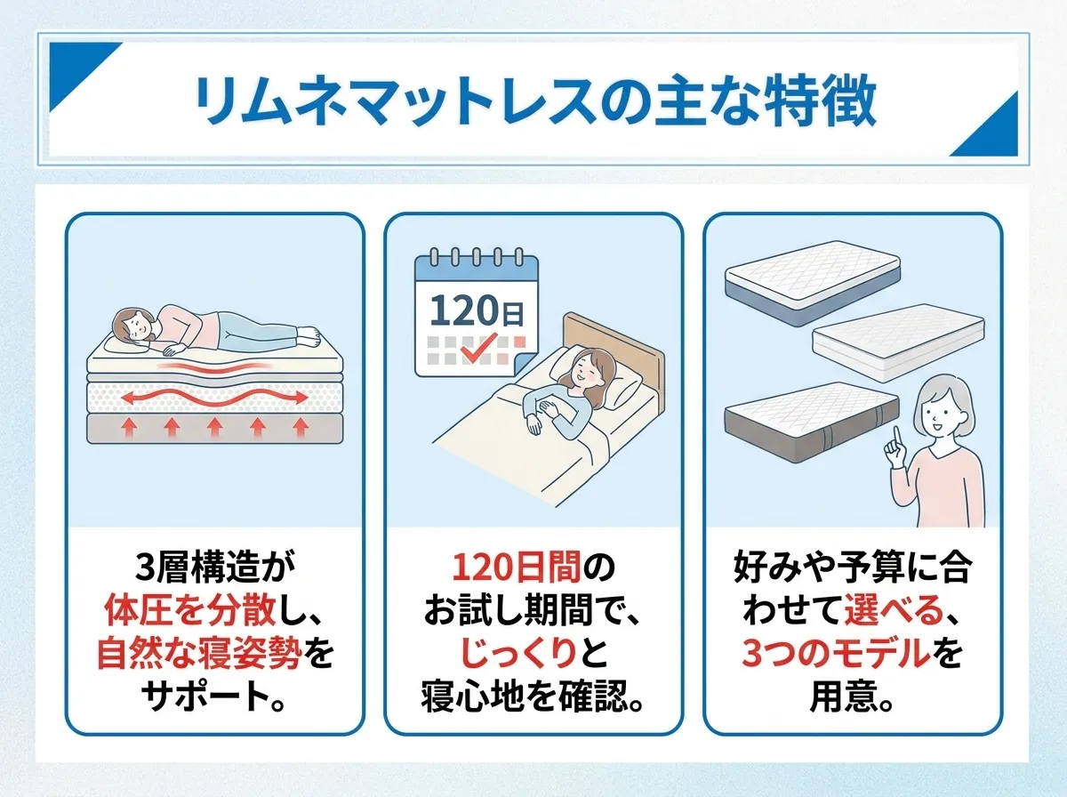 リムネマットレスの主な3つの特徴