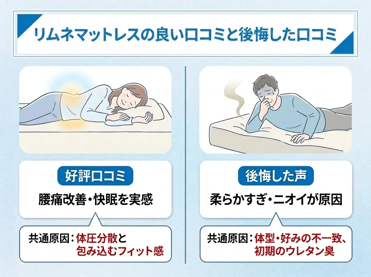 リムネマットレスの良い口コミと後悔した口コミ