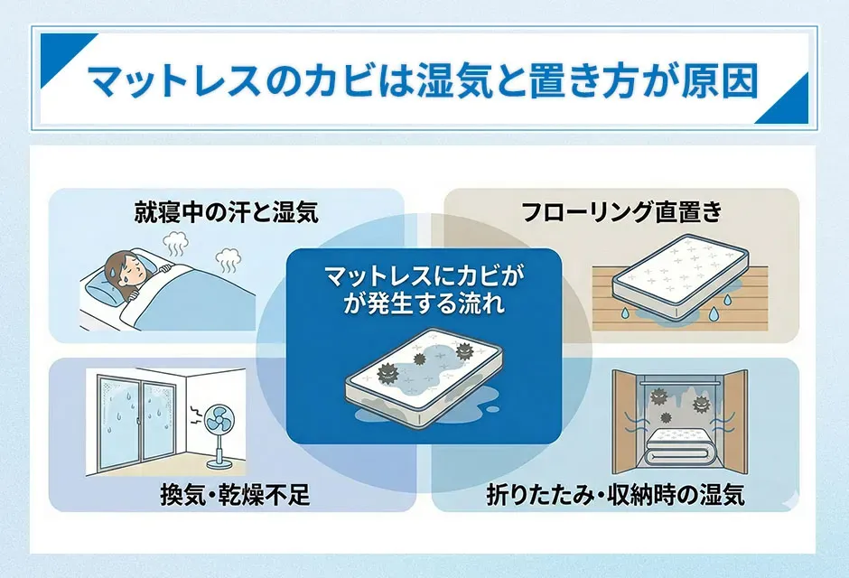 マットレスのカビは湿気と置き方が原因