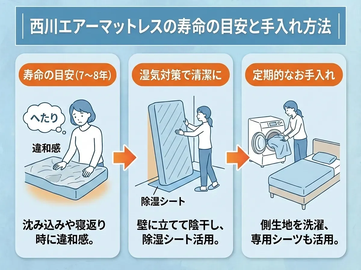西川エアーマットレスの寿命の目安と手入れ方法