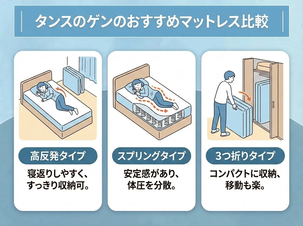 タンスのゲンのおすすめのマットレスを比較して紹介