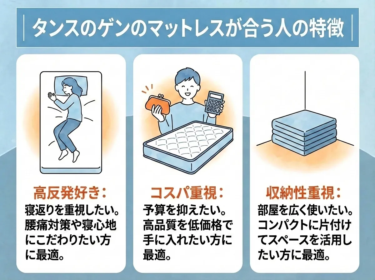 タンスのゲンのマットレスが合う人の特徴