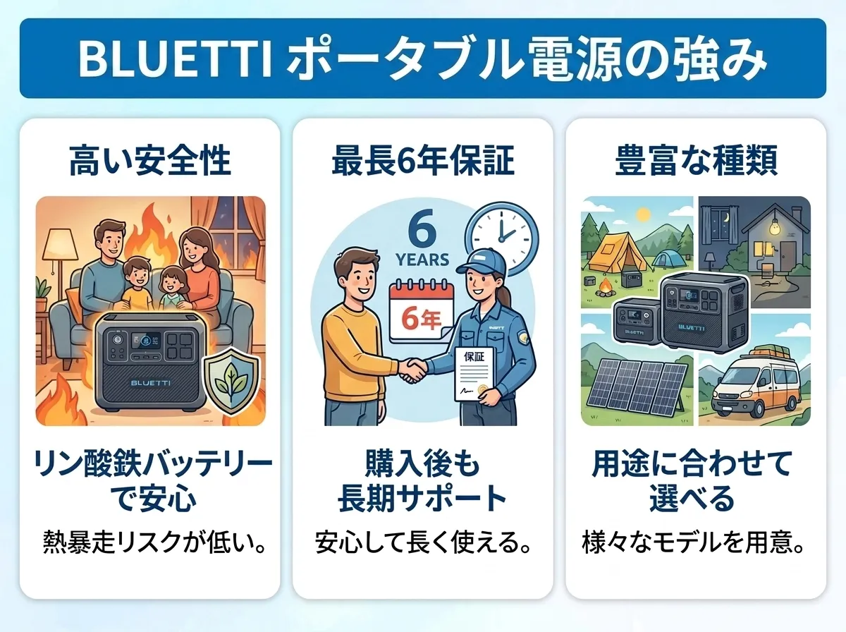 ブルーティのポータブル電源の主な強み