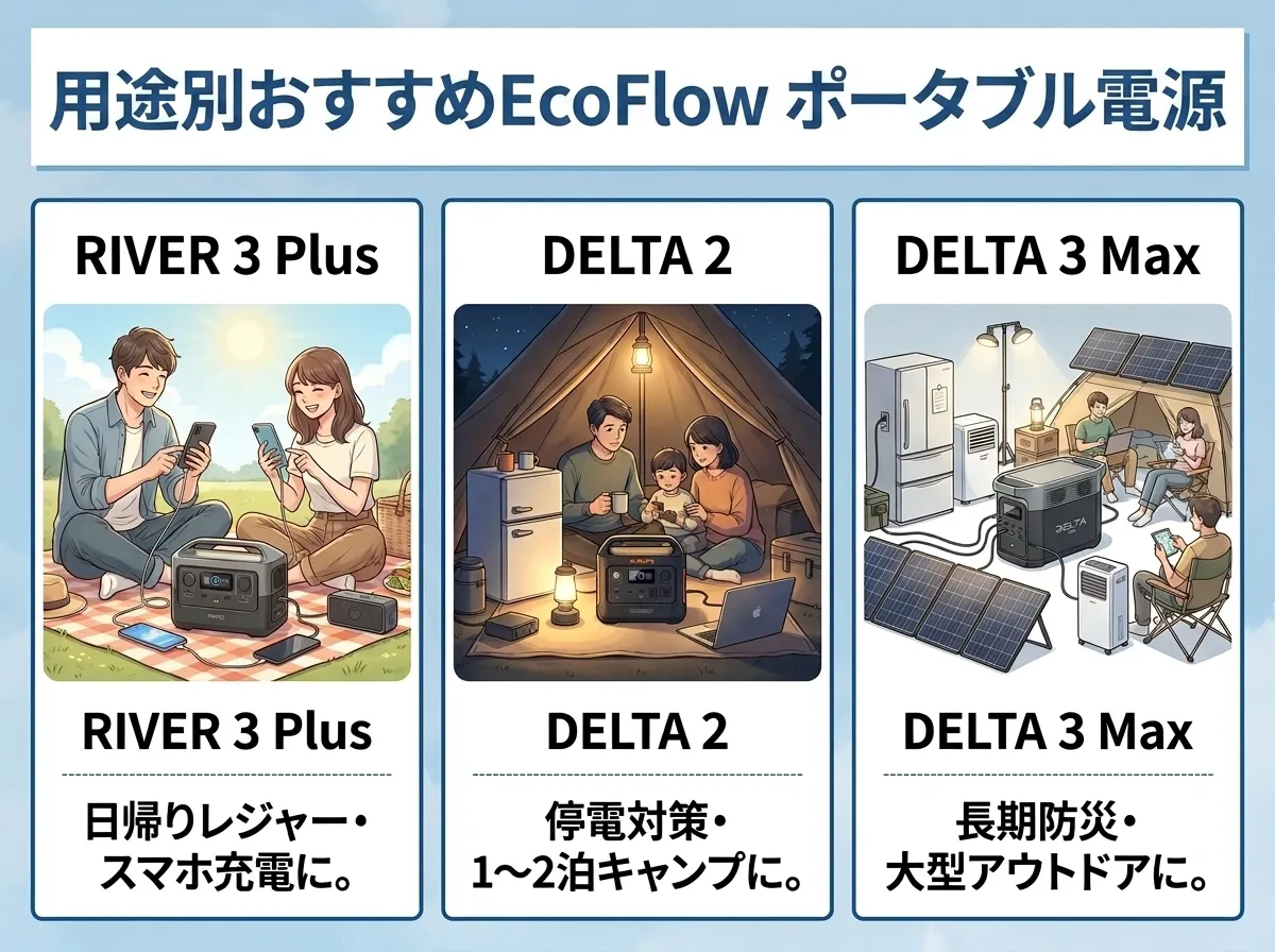 用途別におすすめのエコフローポータブル電源3選