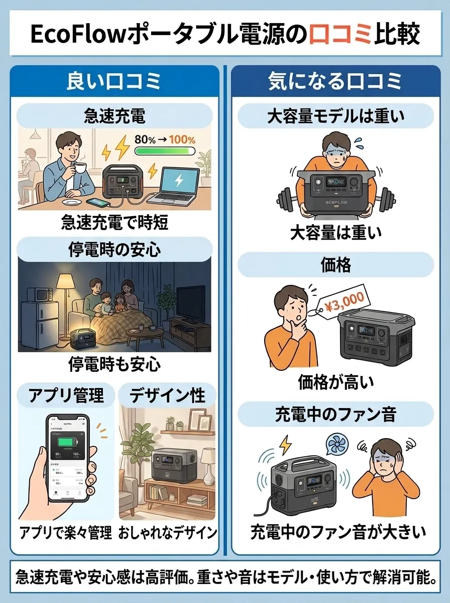 エコフローポータブル電源の口コミ評判を比較