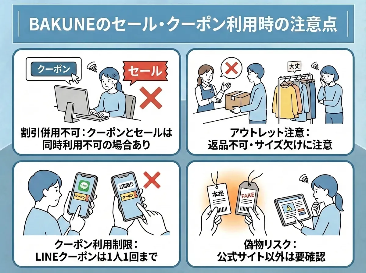 BAKUNEのセールやクーポン利用に関する注意点