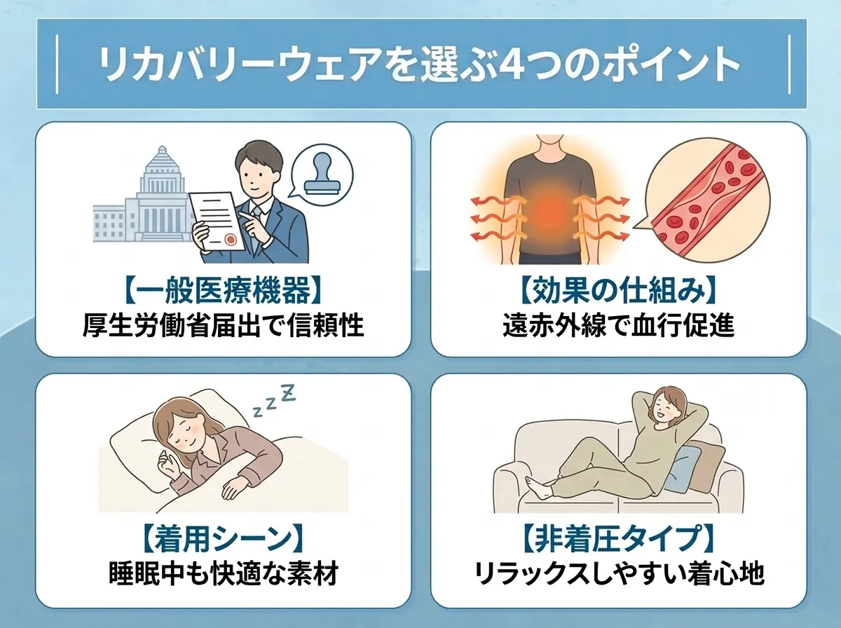 リカバリーウェアを選ぶ4つのポイント
