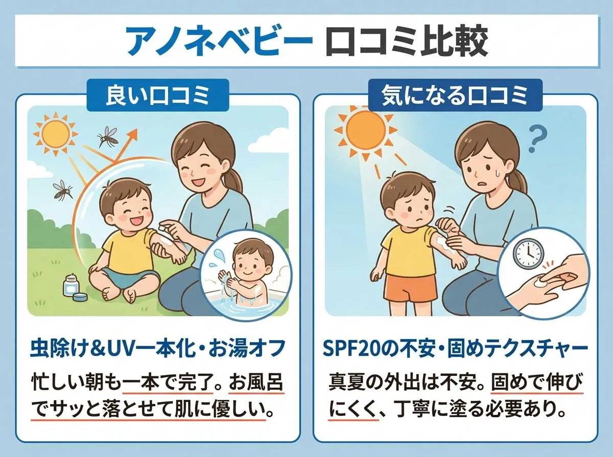 アノネベビーの良い口コミと気になる口コミを比較