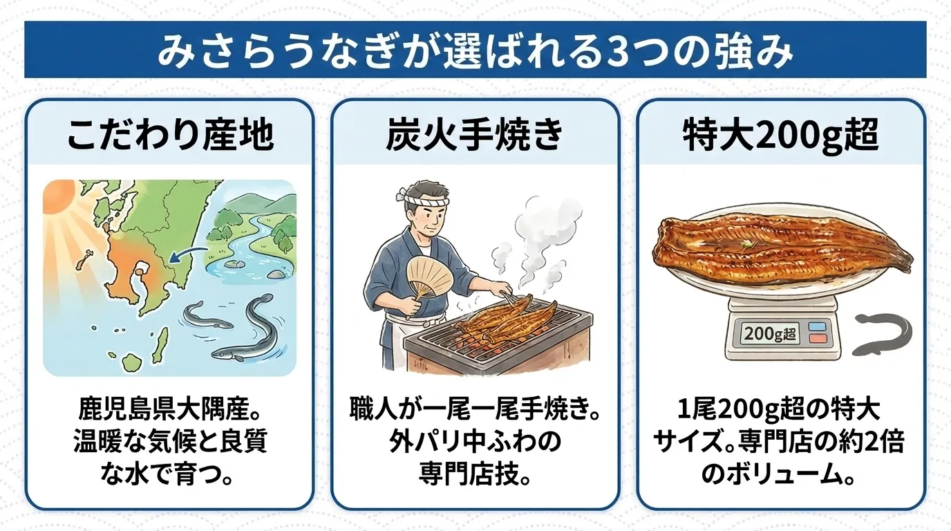 みさらうなぎが選ばれる3つの強み