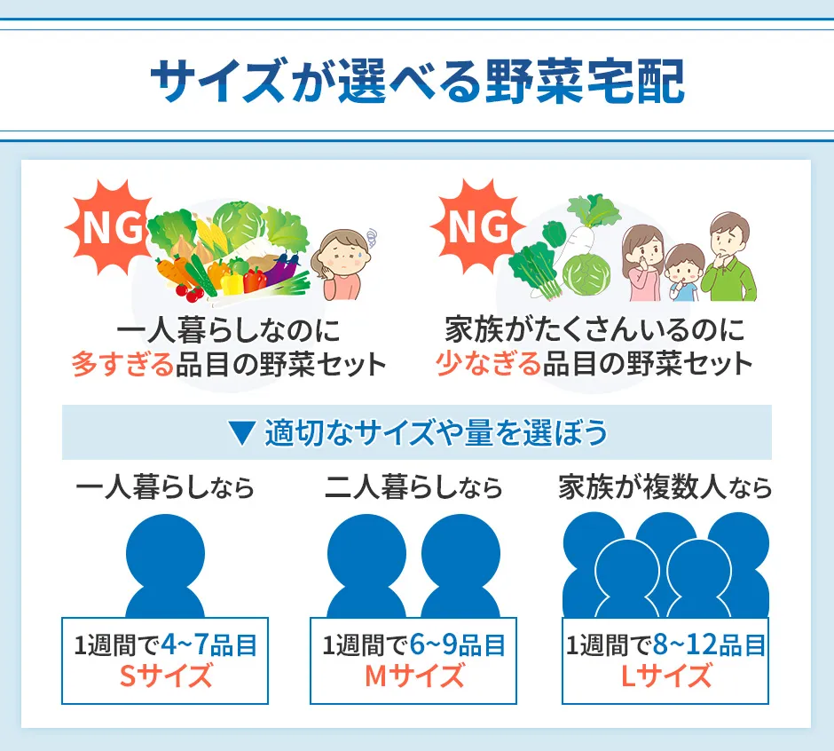 サイズが選べる野菜宅配